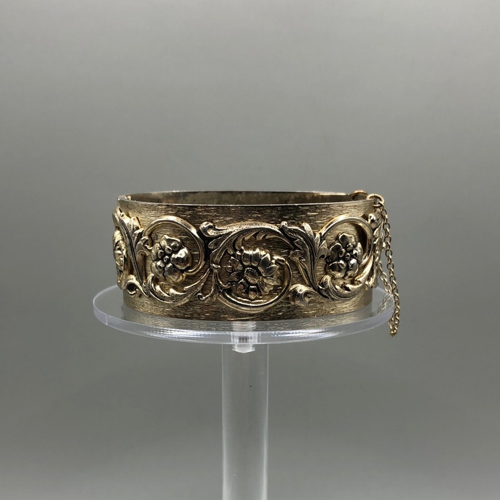 Whiting and Davis vintage Victorian revival style hinge bangle bracelet.